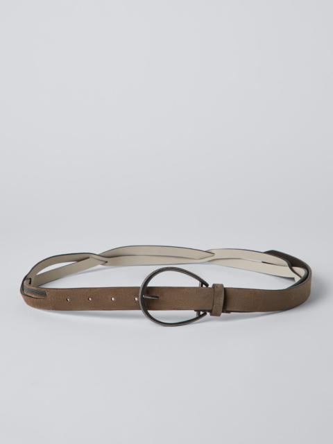 Brunello Cucinelli Suede calfskin shiny braid belt