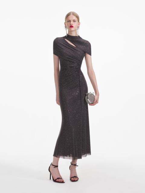 self-portrait Slate Rhinestone Mesh Cut Out Midi Dress
