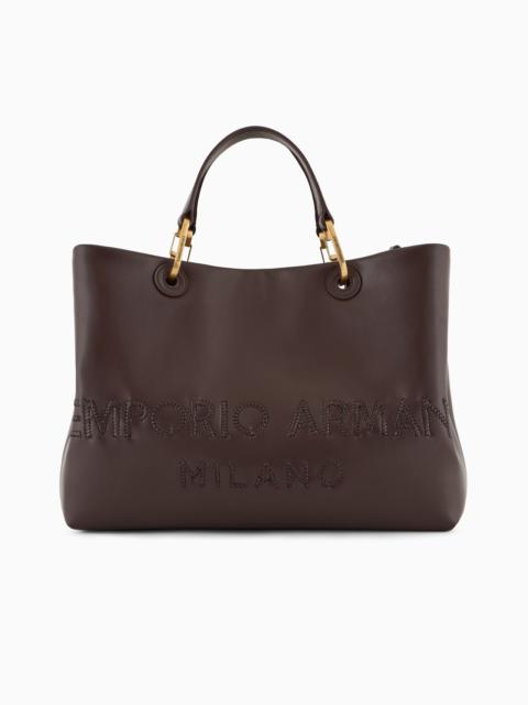 EMPORIO ARMANI MYEA SHOPPER BAG IN INTERWOVEN LOGO LEATHER