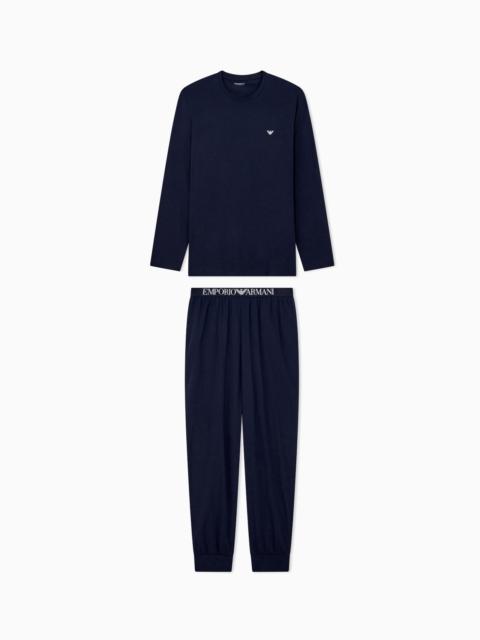 EMPORIO ARMANI COTTON JERSEY PYJAMA SET WITH A CREW NECK AND RIBBED CUFFS
