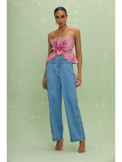 PatBO MARINA DENIM EMBROIDERED PANTS