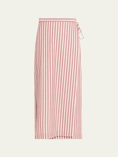 SIMKHAI Monty Striped Seersucker Wrap Midi Skirt
