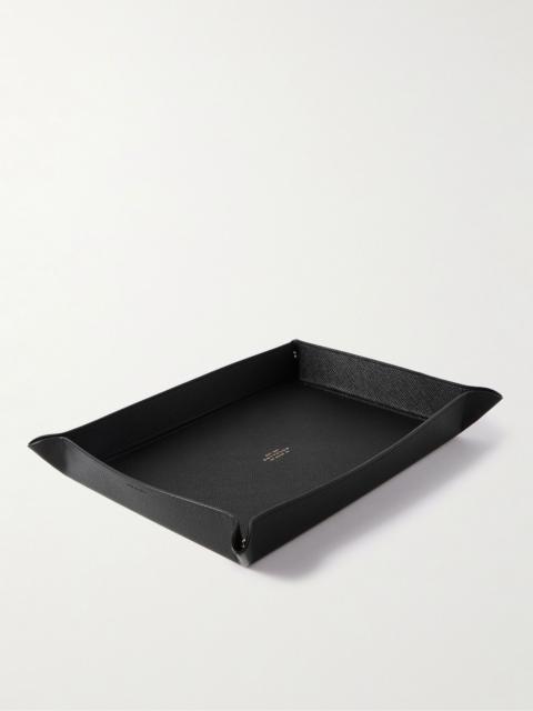 Smythson Large Panama Cross-Grain Leather Trinket Tray Black