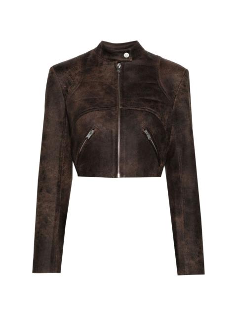 cracked cropped faux-leather jacket