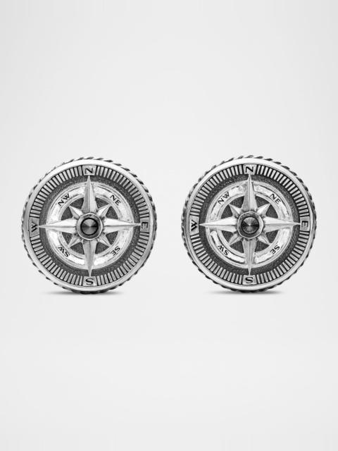 DAVID YURMAN Men's Maritime Compass Cufflinks with Diamonds in Silver, 16mm