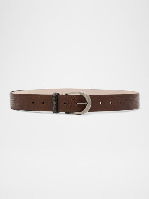 Brunello Cucinelli Calf Leather Belt W/ Brass Buckle