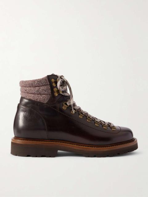 Brunello Cucinelli Wool and Cashmere-Blend Trimmed Glossed-Leather Boots
