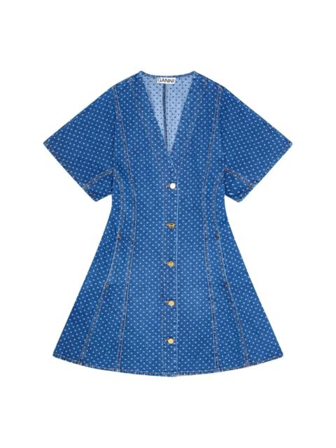 polka-dot print denim dress