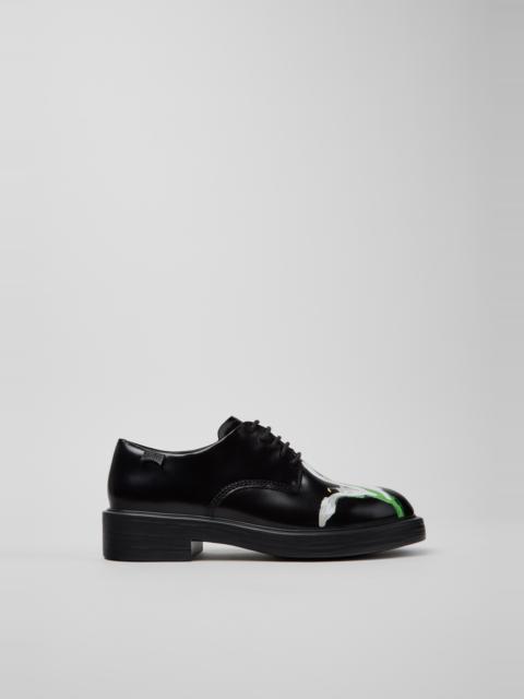 CAMPER Twins Black and White Leather Shoes for Women.