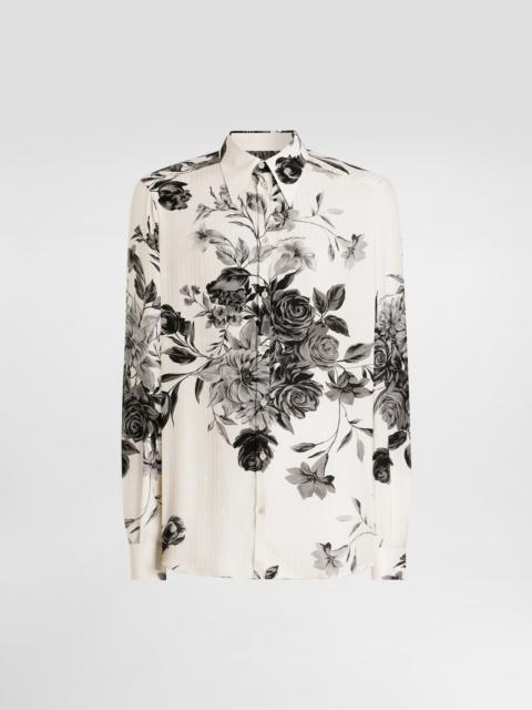 Flower bouquet-print gold jacquard shirt