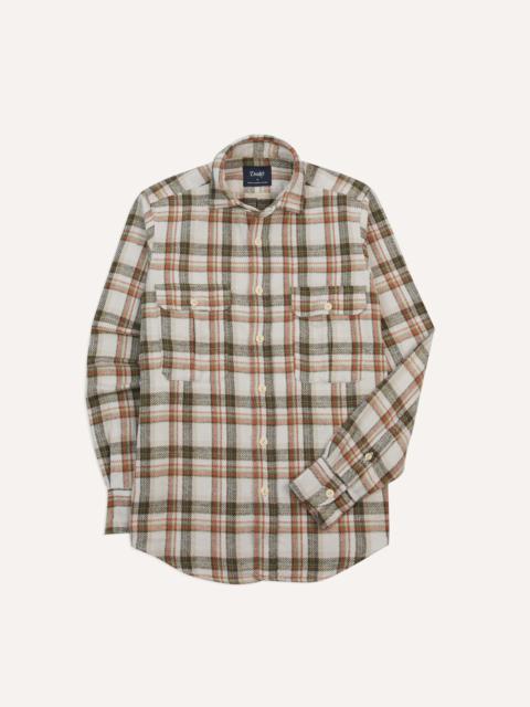 Drake's Ecru Check Cotton Two-Pocket Work Shirt