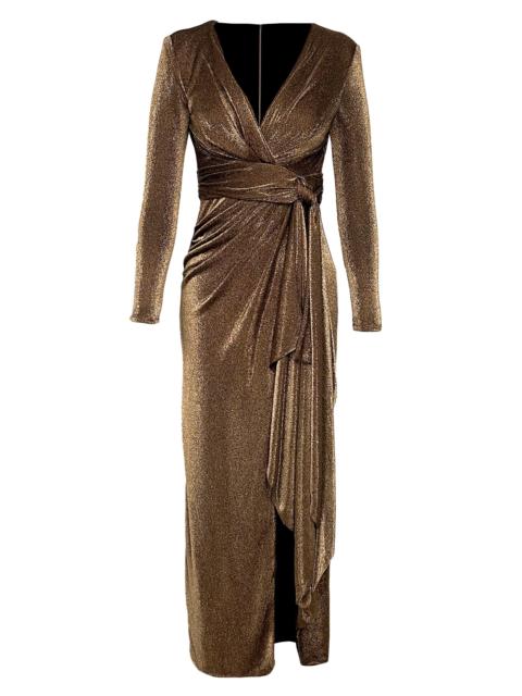 Dress The Population Women's Shania Metallic Wrap Gown - Gold Multi