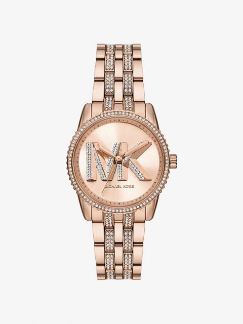 MICHAEL KORS Mini Bryant Pavé Logo Rose Gold-Tone Watch