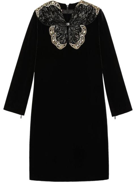 GUCCI sequin butterfly short velvet dress