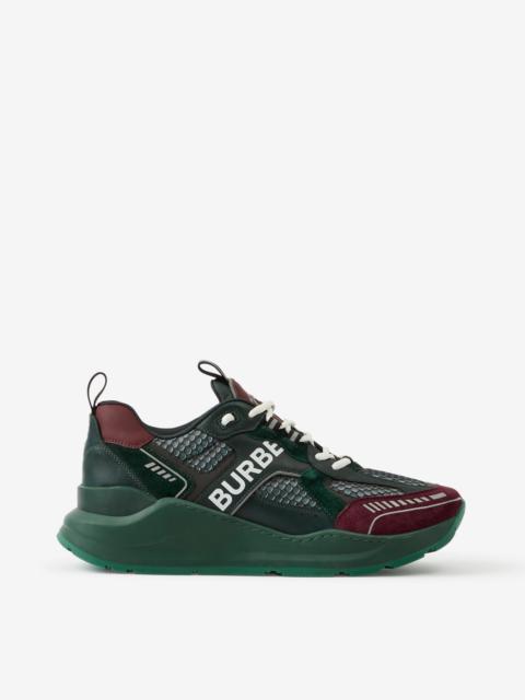 Burberry Logo Print Leather, Suede and Mesh Sneakers