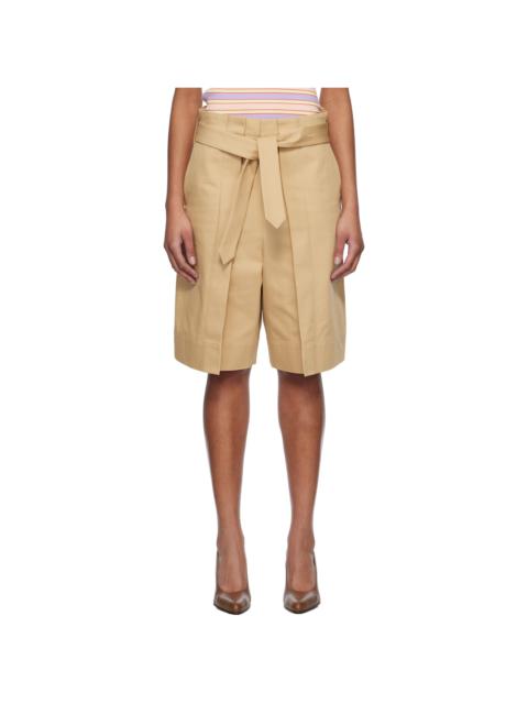 Beige Folded Front Pleat Shorts