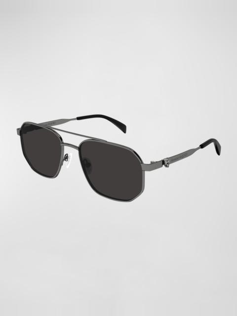 Alexander McQueen Men's Double-Bridge Metal Aviator Sunglasses