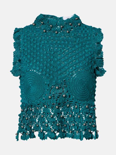 rabanne Embellished crochet cotton top
