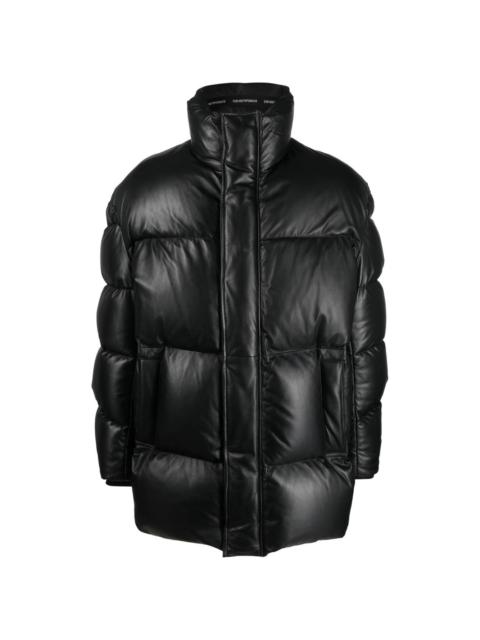 EMPORIO ARMANI leather padded down coat