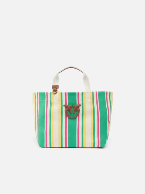 PINKO MEDIUM SHOPPER BAG IN STRIPED CANVAS