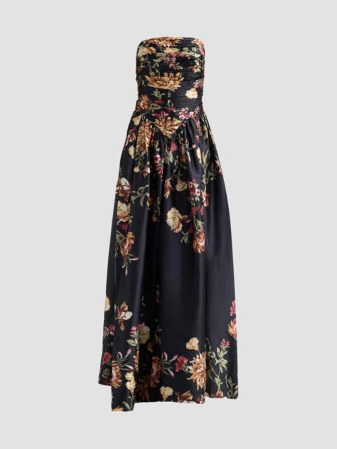 HEMANT & NANDITA Women's Floral Ruched Strapless Maxi Dress - Black