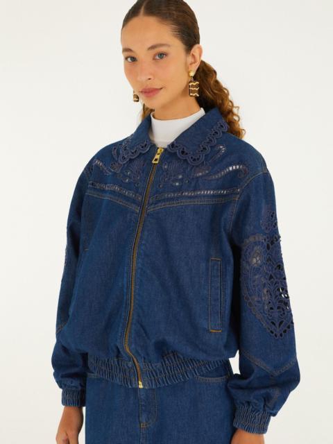 FARM RIO Richelieu Heart Full Zipper Denim Jacket
