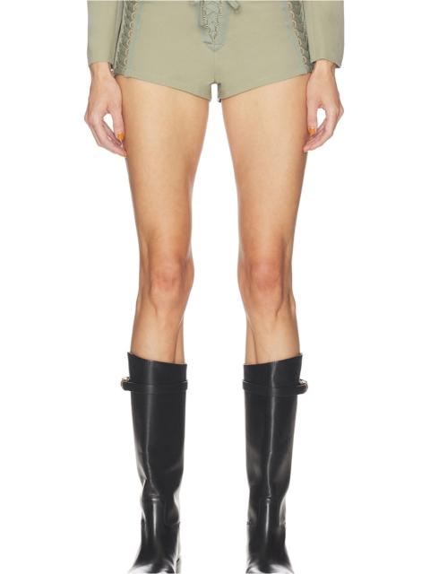 HAELO Open Lace Up Micro Shorts in Surplus Khaki