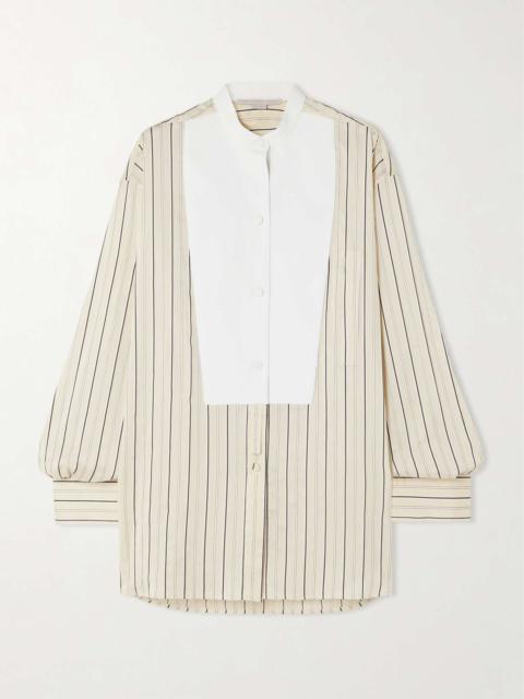 + NET SUSTAIN Plastron organic cotton-paneled striped organic silk-blend shirt