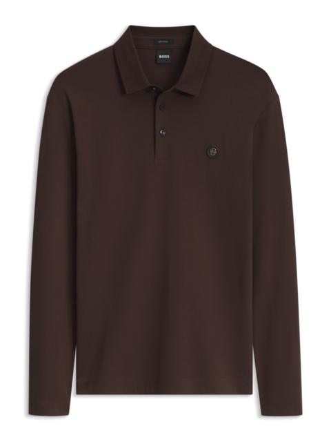BOSS LONG-SLEEVE COTTON POLO SHIRT WITH DOUBLE B MONOGRAM