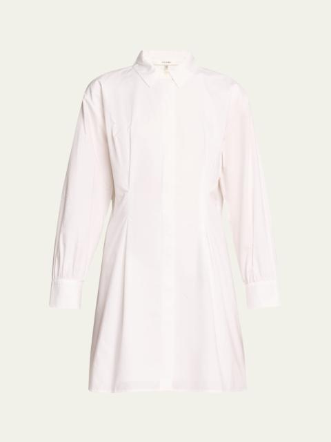FRAME Pleated Poplin Long-Sleeve Mini Shirtdress