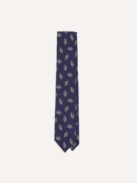 Drake's Navy Diamond Flower Print Silk Self-Tipped Tie