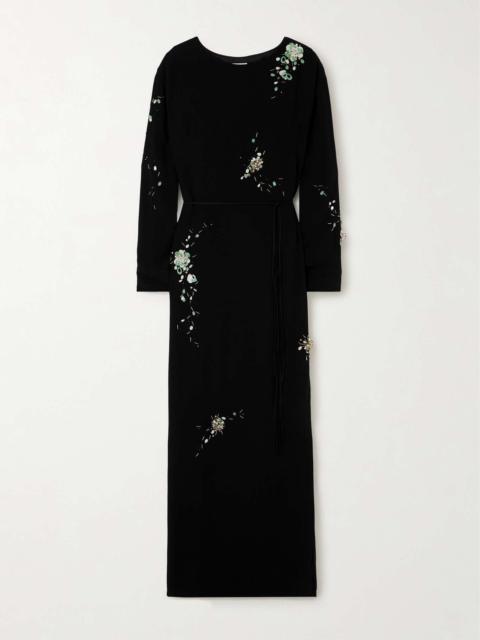 Dries Van Noten Belted embellished crepe maxi dress