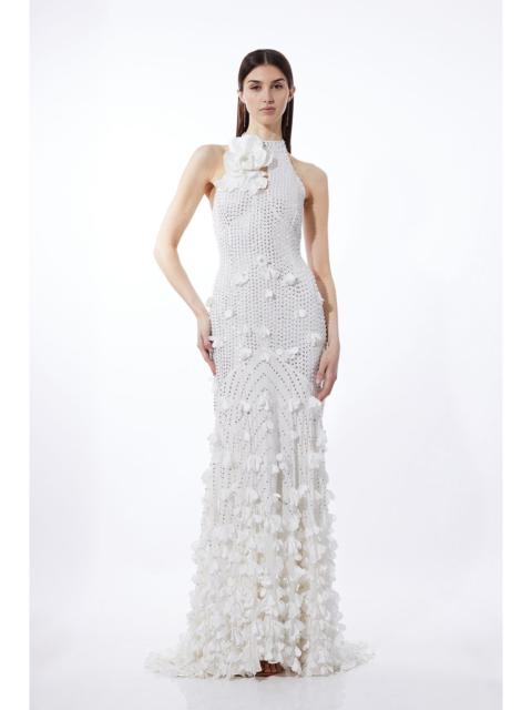 KAREN MILLEN Petite Floral Applique Woven Maxi Rosette Maxi