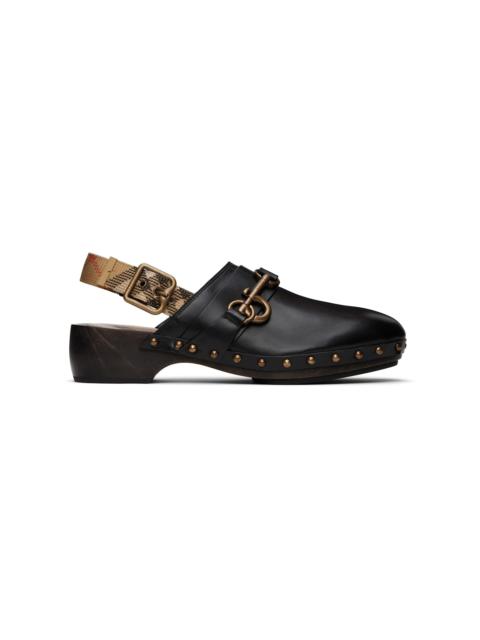 Burberry Black Leather Trunk Strap Clogs