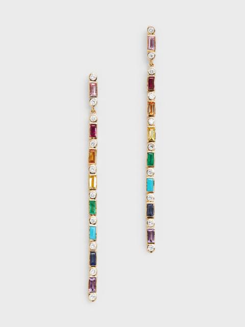SYDNEY EVAN 14K Rainbow Baguette and Round Diamond Bezel Drop Earrings