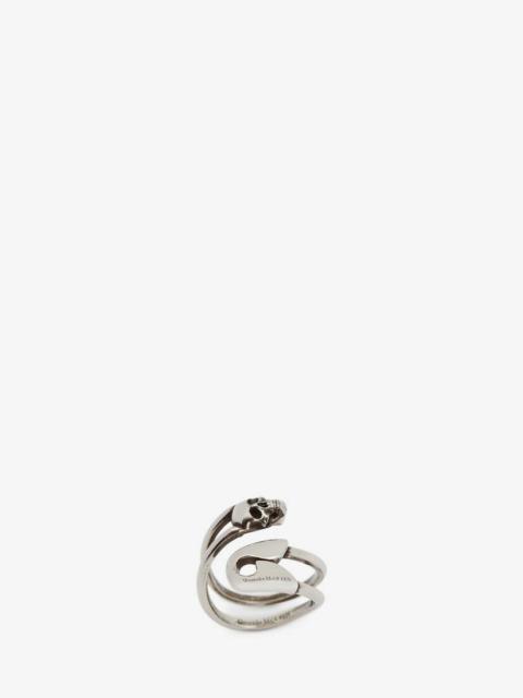Alexander McQueen Safety Pin Ring in Antique Silver