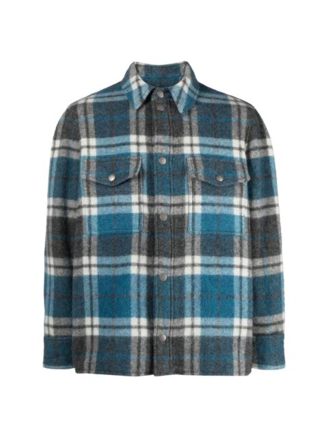 check-pattern virgin wool-blend shirt
