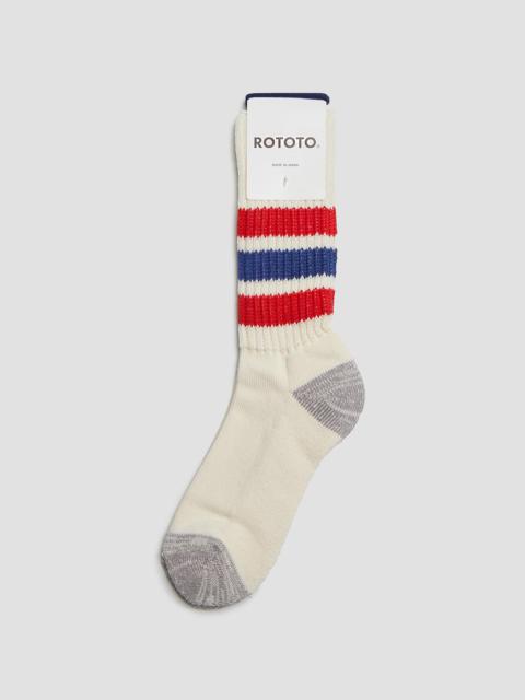 Nigel Cabourn Rototo Coarse Ribbed Oldschool Crew Sock in Chili Red/Blue