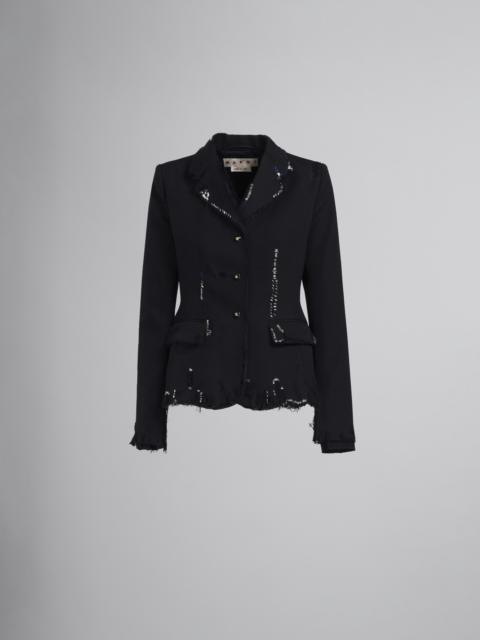 Marni BLACK FITTED WOOL BLAZER WITH EMBROIDERY