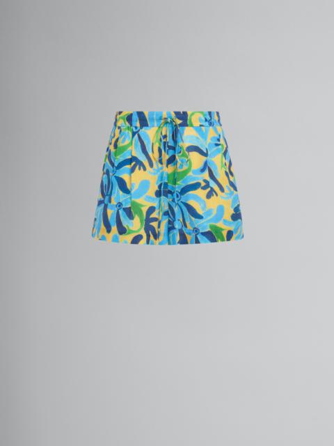 Marni MARNI X NO VACANCY INN - LINEN AND VISCOSE SHORTS WITH CHIPPY FISHES PRINT