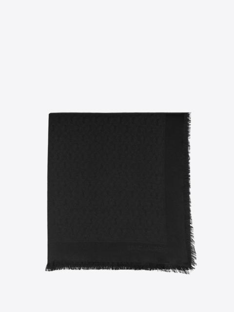 SAINT LAURENT monogram fringed large square scarf in silk and wool jacquard
