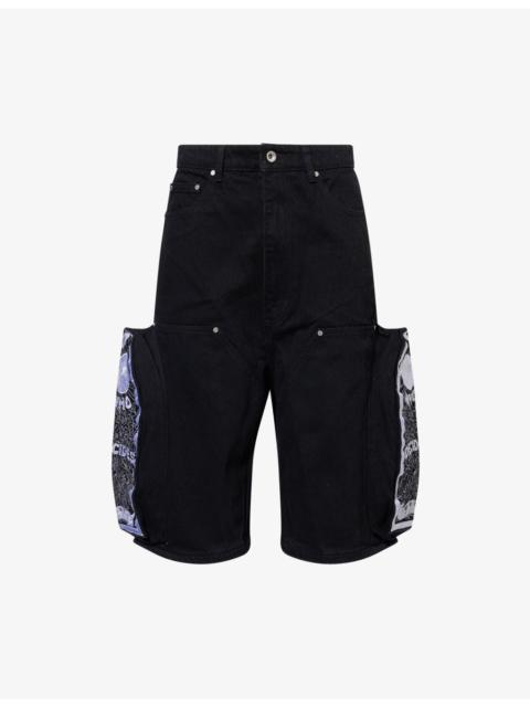 WHO DECIDES WAR Embroidery Patch-Pocket Denim Shorts