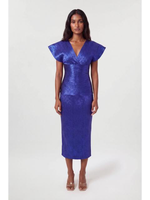 KAREN MILLEN Foil Metallic Figure Form Bandage Angel Sleeve Knit Maxi Dress