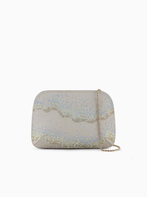 GIORGIO ARMANI La Prima satin and rhinestone clutch bag with wave motif
