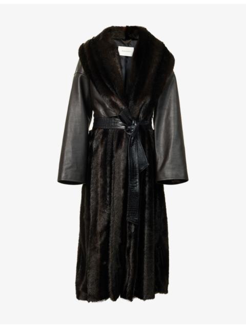 MAGDA BUTRYM Longline Leather-Belted Faux-fur Coat