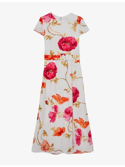 REISS Lyra Floral-Print Crepe Midi Dress