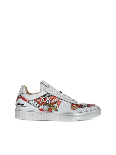PHILIPP PLEIN metallic leather eagle-print sneakers
