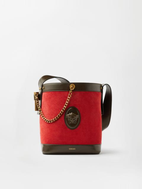 VERSACE Pivot Small Suede Bucket Bag