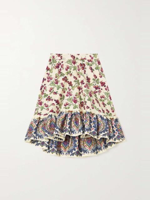 Printed pleated cotton-blend twill mini skirt