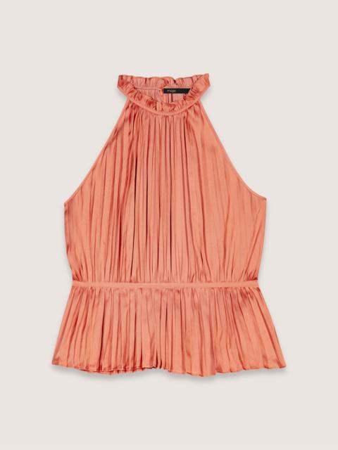 maje Sleeveless pleated halter top